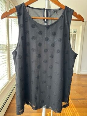 J. Crew Black Polka Dot Sleeveless Tank, Round Neckline, Relaxed Fit
